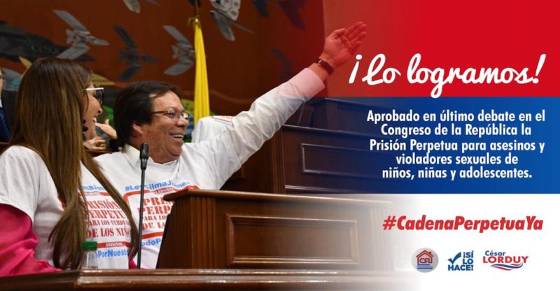 ¡Lo logramos!: Lorduy resalta compromiso del Senado al respaldar con abrumadora mayoría proyecto de cadena perpetua 1 ¡Lo logramos!: Lorduy resalta compromiso del Senado al respaldar con abrumadora mayoría proyecto de cadena perpetua 1