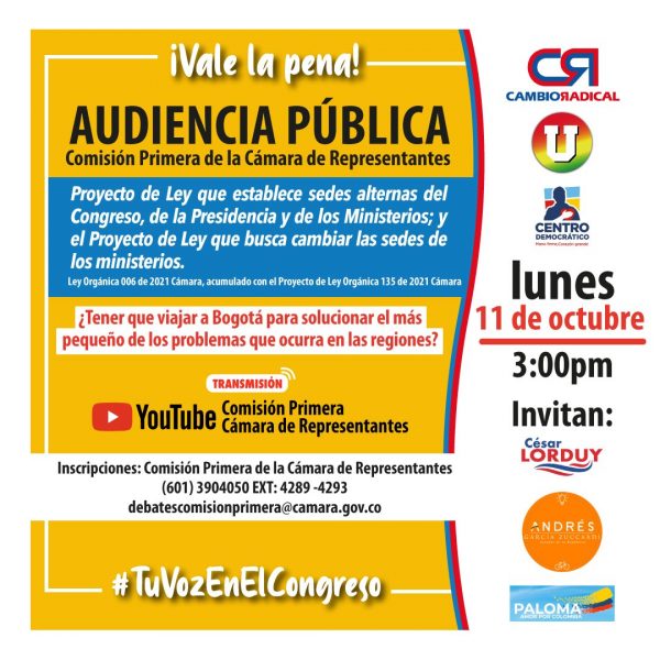 Audiencia Pública sobre dos proyectos de ley que tienen por objeto establecer sede alterna para el Congreso, Presidencia y algunos Ministerios, y también proponer la reubicación de algunos de estos 1 Audiencia Pública sobre dos proyectos de ley que tienen por objeto establecer sede alterna para el Congreso, Presidencia y algunos Ministerios, y también proponer la reubicación de algunos de estos 1